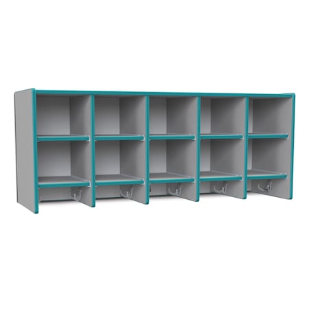 Jonti-Craft Rainbow Accents 10 Section Wall Mount Coat Locker, without Trays, Teal 0770JC005